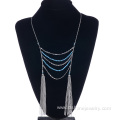 Multilayer Crystal Beaded Necklace Chain Tassel Necklace